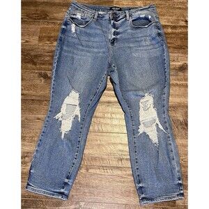 Judy Blue Jeans Womens 20W Blue Boyfriend Fit Distressed Stretch Denim Casual